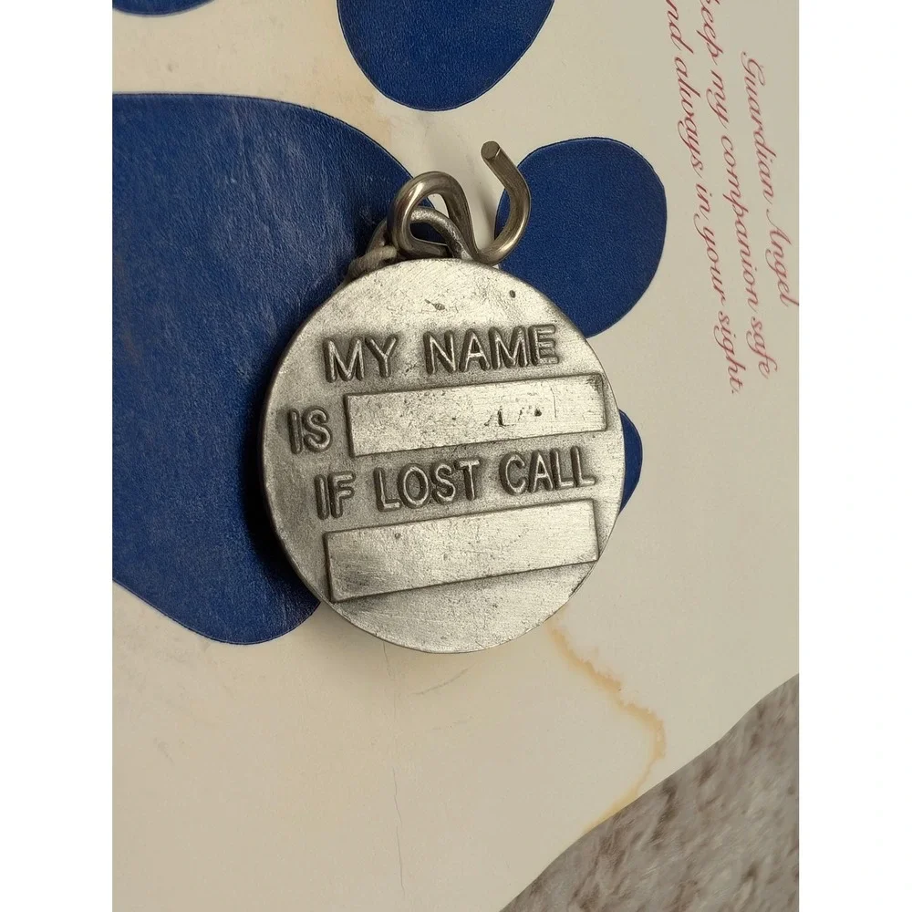 Roman Inc Pewter Guardian Angel Pet Medal Dog Tag Charm Vintage 1995 16195